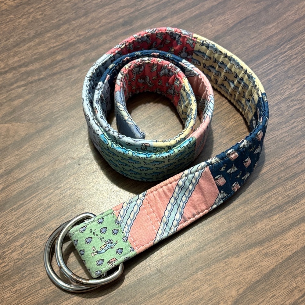 Vineyard Vines Patchwork Belt Small Canvas Pink Blue Nautical Whale